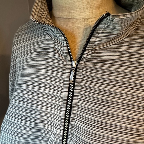 Kozan Women’s Double Zip Gray Pinstripe Flowy Longline Knit Jane Jacket Size L - Picture 4 of 9